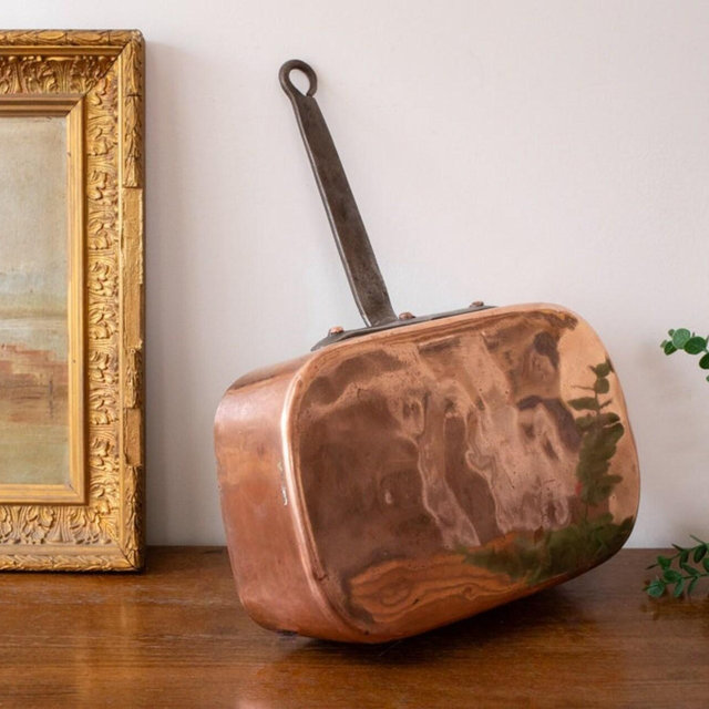 Antique French Copper Sauté Pan with Iron Handle and Tall Rim / Vintage Rectangular Pan / Rustic Country Farmhouse Kitchenware