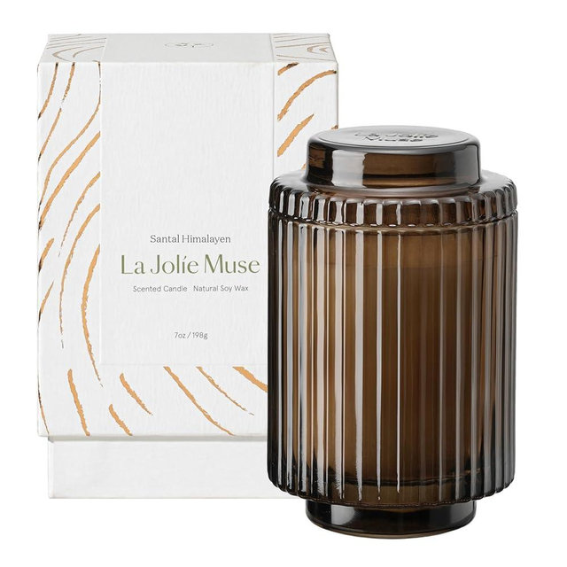 LA JOLIE MUSE Sandalwood Candles, Scented Candles for Home, Candle Gifts for Women & Men, Glass Jar Candle, 40 Hours Burning Time, Santal Himalayen, 7oz