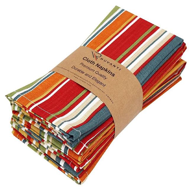 Ruvanti Table Cloth Napkins 6 Pack(100% Cotton 18" X 18") Dinner Napkins,Soft & Comfortable Cotton Napkins. Multi Color Luxurious Linen Napkins/Fabric Napkins for Christmas/Thanksgiving Dinners.
