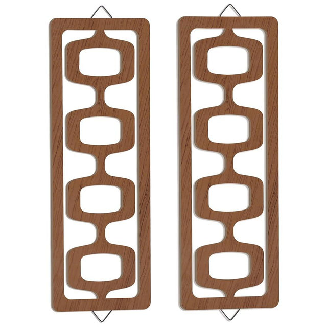 CroBlissful 2 Pcs Mid Century Modern Wall Art Wood Mid Century Elegance Decor Accents Abstract Wall Sculpture Geometric Panels for Interior Panel Art for Home Living Room(Brown)