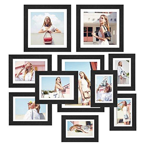 HOMFA 10pcs DIY Photo Frame Value Set, Picture Frames Wall Art Gallery Kit for Home Room Decor, Four 6x4 in, Three 7x5 in, Two 8x8 in, One 10x8 in, Black