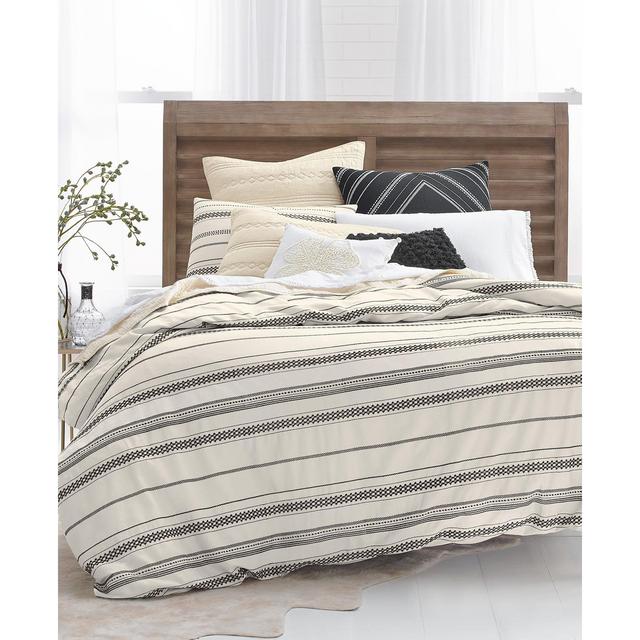 Lucky Brand Stripe Embroidered Full/Queen Duvet Cover Set