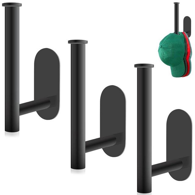 Eiito Hat Racks for Baseball Caps, 3Pack Adhesive Hat Hooks for Wall, Stainless Steel Baseball Cap Hanger(Black)
