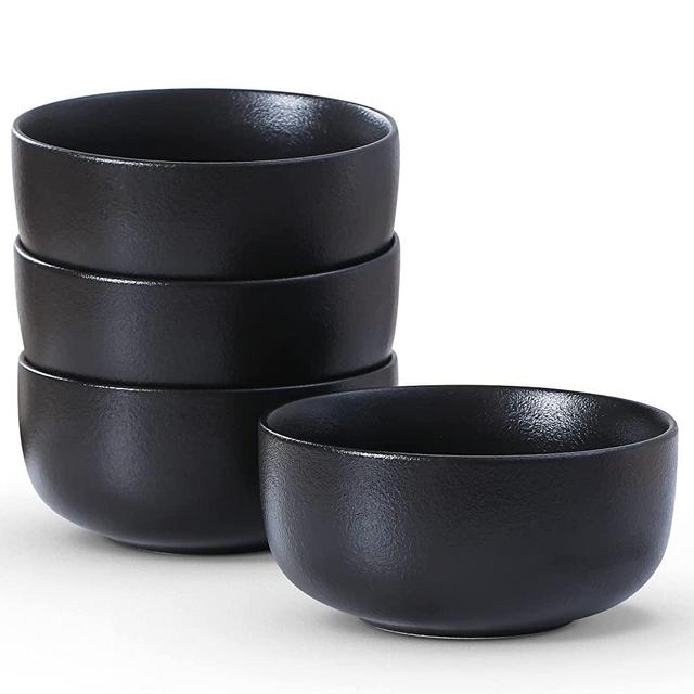 Lareina Ceramic Soup Bowls - 36 Ounce Ceramic Bowl Set, Kitchen Bowls for Large Cereal, Noodle, Soup, Breakfast, Microwave and Dishwasher Safe, Set of 4, Black