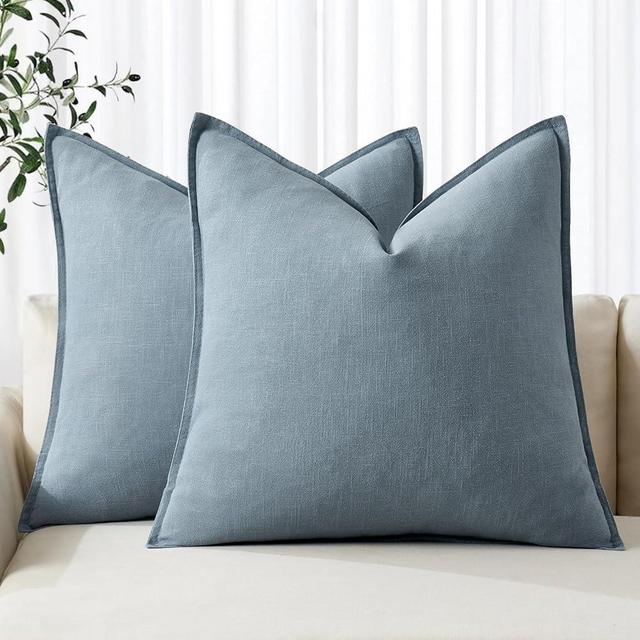 MIULEE Decorative Linen Euro Sham Pillow Covers 24x24 Blue Grey ​Boho Farmhouse​ ​Neutral Couch Throw Pillows for Bed Pack of 2 Accent Coastal Modern Pillowcase Summer Sofa Livingroom Home Decor