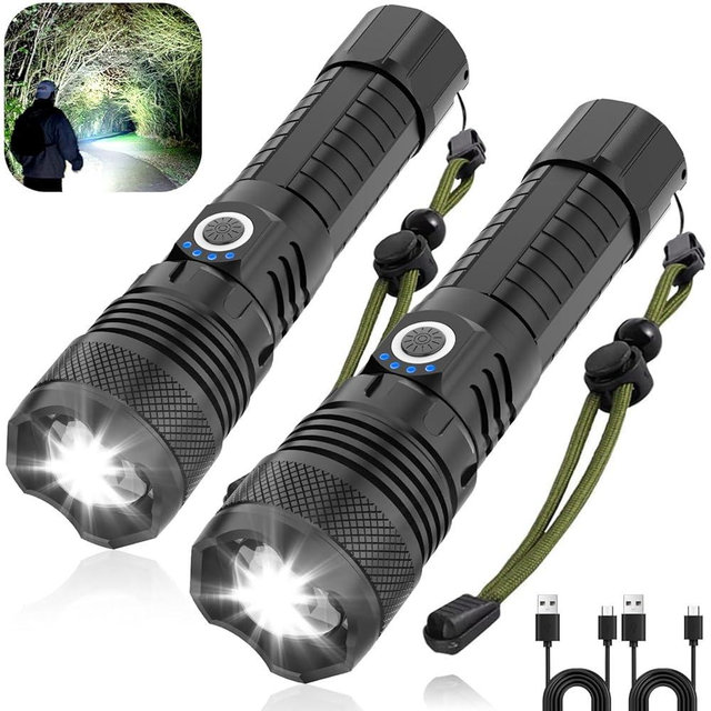 Victoper LED Flashlights 2 Pack, High Powered 10000 Lumens Super Bright Tactical Flashlight, Rechargeable Flash Light, 5 Modes Zoomable Waterproof Flash Lights for Emergency, Outdoor, Camping, Hiking