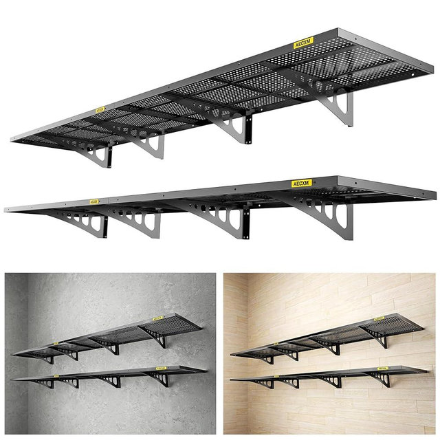 Aecxm 4-Pack 1.64x4ft Adjustable Garage Wall Shelving 1120lbs Load Capacity Heavy Duty Wall Mounted Storage Shelf Metal Floating Shelves for Garage(Black)
