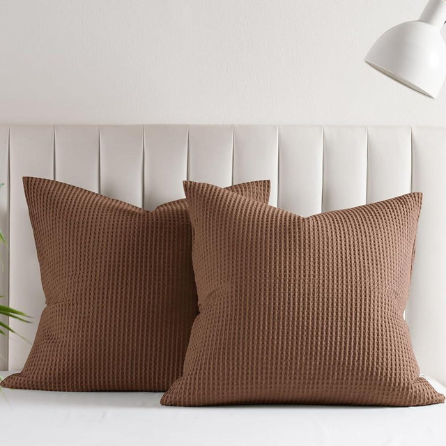 PHF 100% Cotton Waffle Weave Euro Shams 26" x 26", No Insert, 2 Pack Elegant Home Decorative Euro Throw Pillow Covers for Bed Couch Sofa, Cappuccino