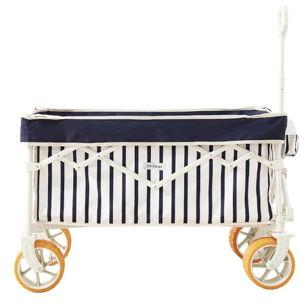 Beach Wagon for Sand with 6.7" Fat Tires, Foldable Beach Cart for Beach & Camping, Large Capacity Easy-Pull Wagon, Heritage Navy Stripe