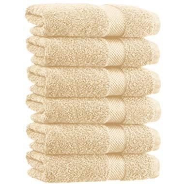 White Classic Luxury Hand Towels | Cotton Hotel spa Bathroom Towel | 16x30 | 6 Pack | Beige