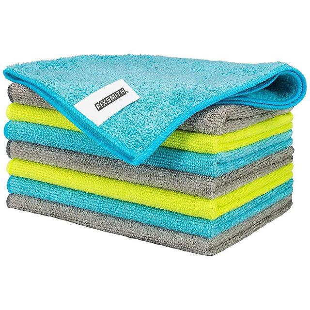 FIXSMITH Microfiber Cleaning Cloth - Pack of 8, All-Purpose Cleaning Towels, Size: 12 x 16 in, Highly Absorbent Cleaning Rags, Lint-Free, Streak-Free Cleaning Cloths for Car Kitchen Home Office.