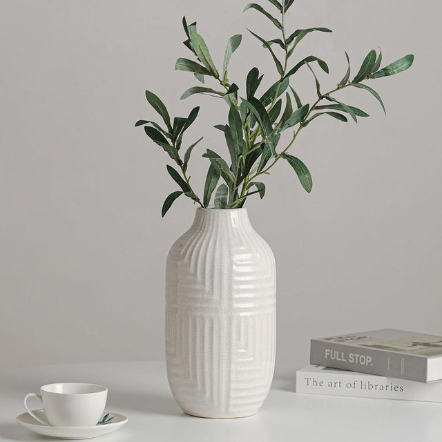 hjn White Ceramic Vase for Home Decor Flower Vase for Centerpieces, Modern Decor Vases for Living Room/Bookshelf/Mantel/Home Decor Accents -10.6" H