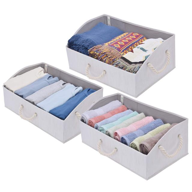 StorageWorks Closet Storage Bins, Trapezoid Storage Box, Fabric Bins and Baskets, Mixing of Beige, White Ivory, Jumbo, 3-Pack