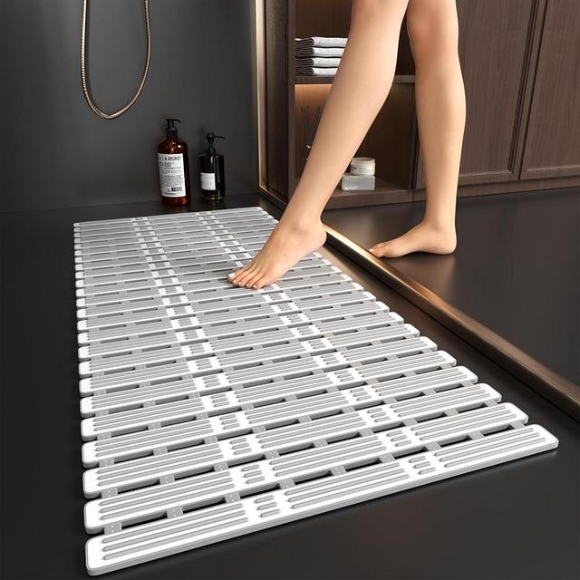 XIYUNTE Shower Mat Non Slip Bathtub Mat - 36 x 16 Inch TPE+PP Anti Slip Shower Mat, Non Slip Shower Mat for Inside Shower with Powerful Suction Cup and Drain Holes, Easy to Cut, Machine Washable, Grey