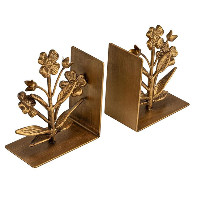 Creative Co-Op 2-Piece Cast Metal Flower Bookends, Gold Finish