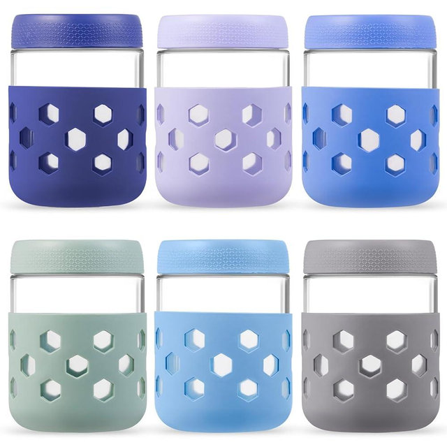 Gemice 6-Pack 16oz Glass Mason Jars with Silicone Sleeves, Airtight BPA-Free Overnight Oats Containers with Lids, Dishwasher Safe Leak-Proof Meal Prep Jars for Chia Pudding, Yogurt, Snacks