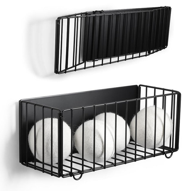 Picowe Large Dryer Ball Organizer Magnetic Storage Bin, Foldable Magnetic Dryer Ball Holder for Laundry Room Organization and Storage to Hold 4-6 Dryer Balls, Without Balls（Black,M）