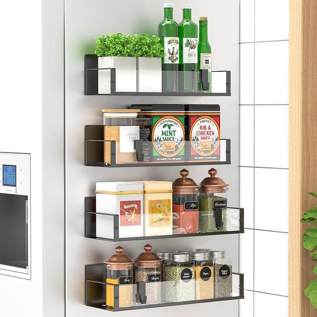 HuggieGems 4 Pack Magnetic Spice Storage Rack Organizer for Refrigerator and Oven, Clear Fridge Organizers and Storage