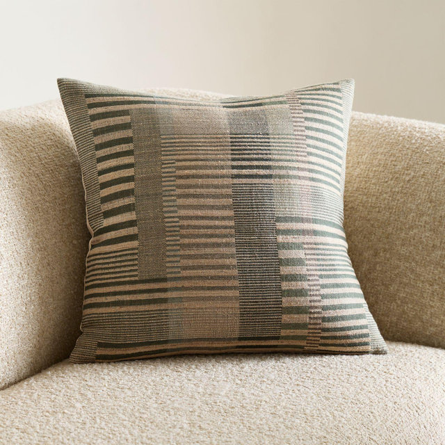 Etta Silk Wool Blend 20"x20" Burnt Green Multi Throw Pillow with Down-Alternative Insert
