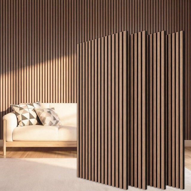TONOR Wood Slatwall Panels, 4 Pack 47.2" x 23.6"(31ft²) Acoustic Wall Panels, Wood Slat Acoustic Panels for Noise Cancelling and Decoration, Living Room, Bedroom, Office, Walnut
