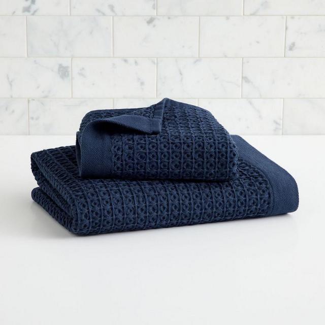 Organic Plush Waffle Towel, Midnight, Set of 2