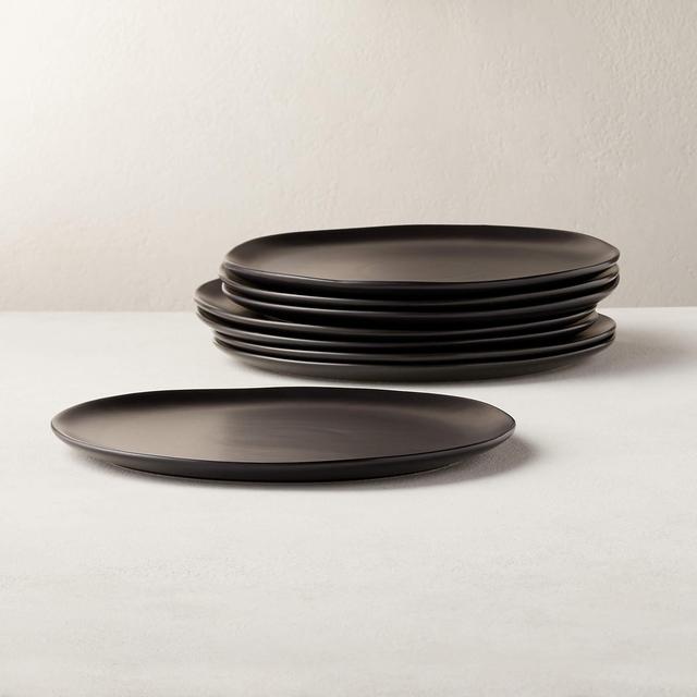 Crisp Matte Black Dinner Plates Set of 8