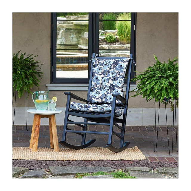 Arden Plush Indoor/Outdoor Rocking Chair Cushion Set, 18 x 20, Water Repellent, Fade Resistant, Tufted Cushion for Rocking Chairs Blue Garden Floral