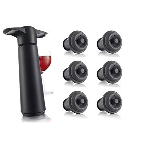 Vacu Vin Black Pump with Wine Saver stoppers - Keeps wine fresh for up to 10 days (Black 6 Stoppers)