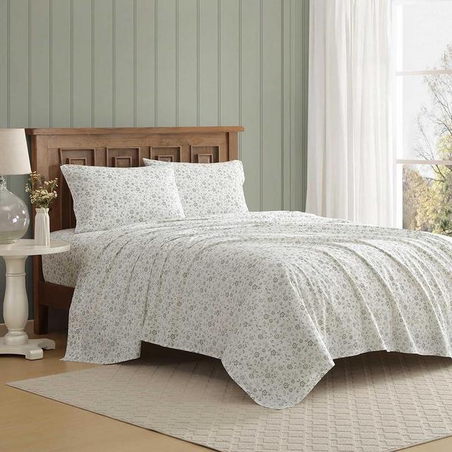 Laura Ashley - Queen Sheet Set, Crisp & Cool Cotton Percale Bedding with Deep Pockets, Lightweight for Year Round Comfort, Bed Sheets with Matching Pillowcases (Miranda Green)
