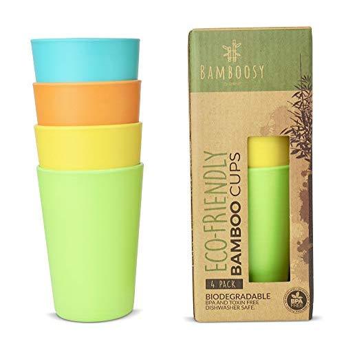 Eco-Friendly Bamboo Cups by Bamboosy – Set of 4 Reusable Bamboo Kids Drinking Cups – Non-Toxic and non-BPA – Dishwasher Safe – Biodegradable – Perfect for Parties, Picnic, BBQ, Outdoor & Home Use