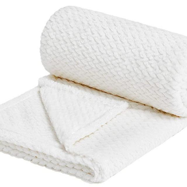 NEWCOSPLAY Super Soft Throw Blanket Premium Silky Flannel Fleece Leaves Pattern Lightweight Blanket All Season Use (888-white, Throw(50"x60"))