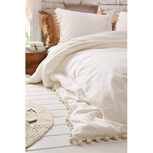 White Pom Pom Fringed Cotton Cover Full Queen, 86“x90”