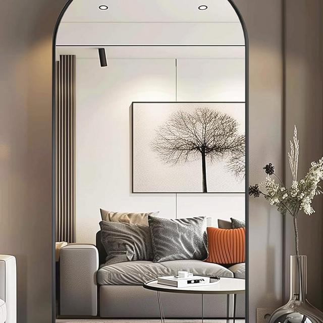 Full Length Mirror, 78"x38" Floor Mirror Freestanding, Arched Full Body Mirror Floor Standing Mirror with Stand for Bedroom, Hanging Mounted Mirror for Living Room Cloakroom, Black