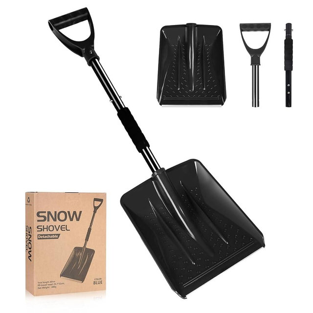Snow Shovel，2025 Upgraded Lightweight Steel Handle Snow Removal Tool, Kids Snow Shovel, Suitable for Emergencies, Car Driveways, Gardens, Camping (Black