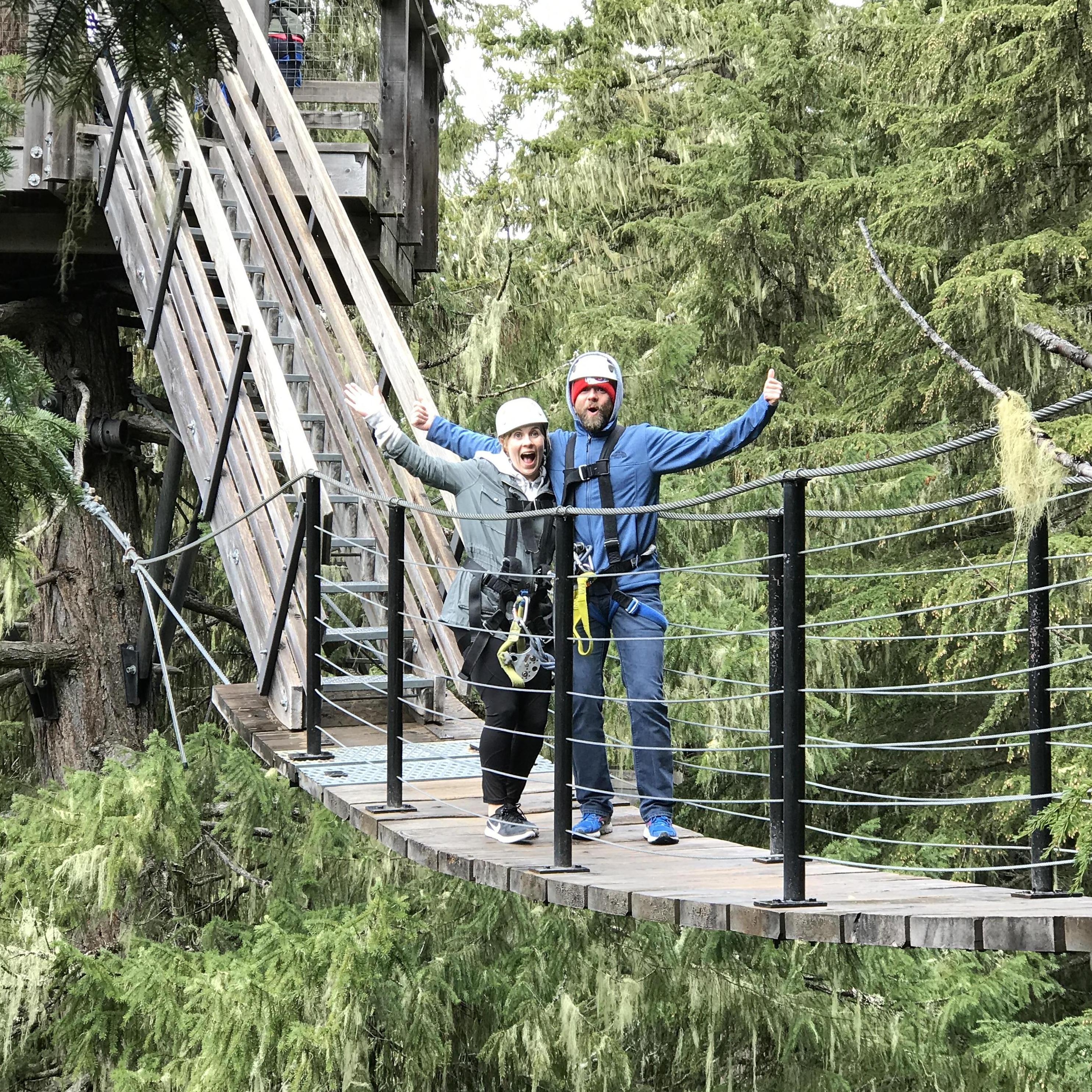 Excited to be alive after ziplining in Whistler, BC.