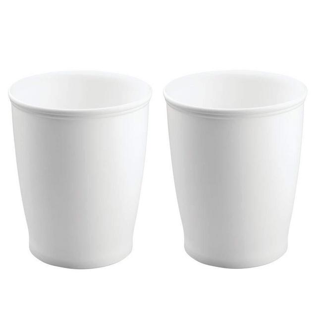 mDesign Modern Round Shatter-Resistant Plastic Small Trash Can Wastebasket, Garbage Container Bin for Bathrooms, Kitchens, Home Offices, Dorm Rooms - 2 Pack - White