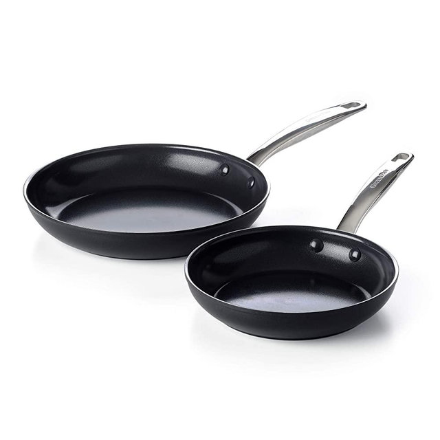 GreenPan Prime Midnight Healthy Ceramic Nonstick, Frypan Set, 8" and 10", Black