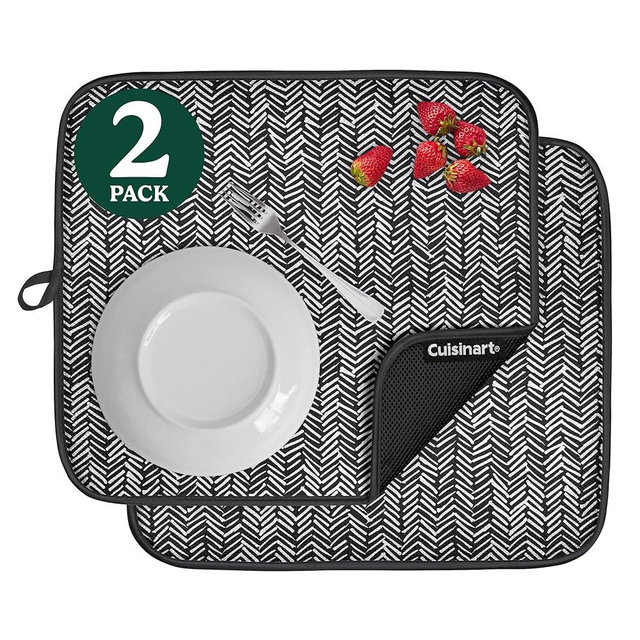 Cuisinart Dish Drying Mats for Kitchen Counter - (2) 16" x 18" Ultra Absorbent Kitchen Dish Drying Mat - Mesh Backing, Foldable, Machine Washable, Fast Drying Dish Mat (Dashed Lines)