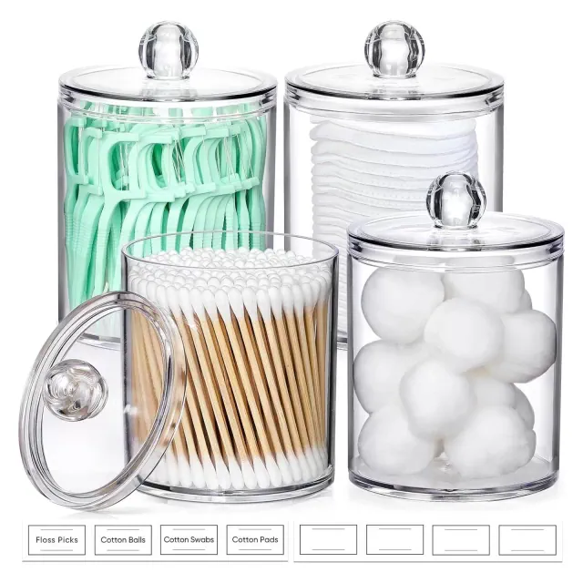 Maison Acrylic Qtip Holder Dispenser 4 Pack