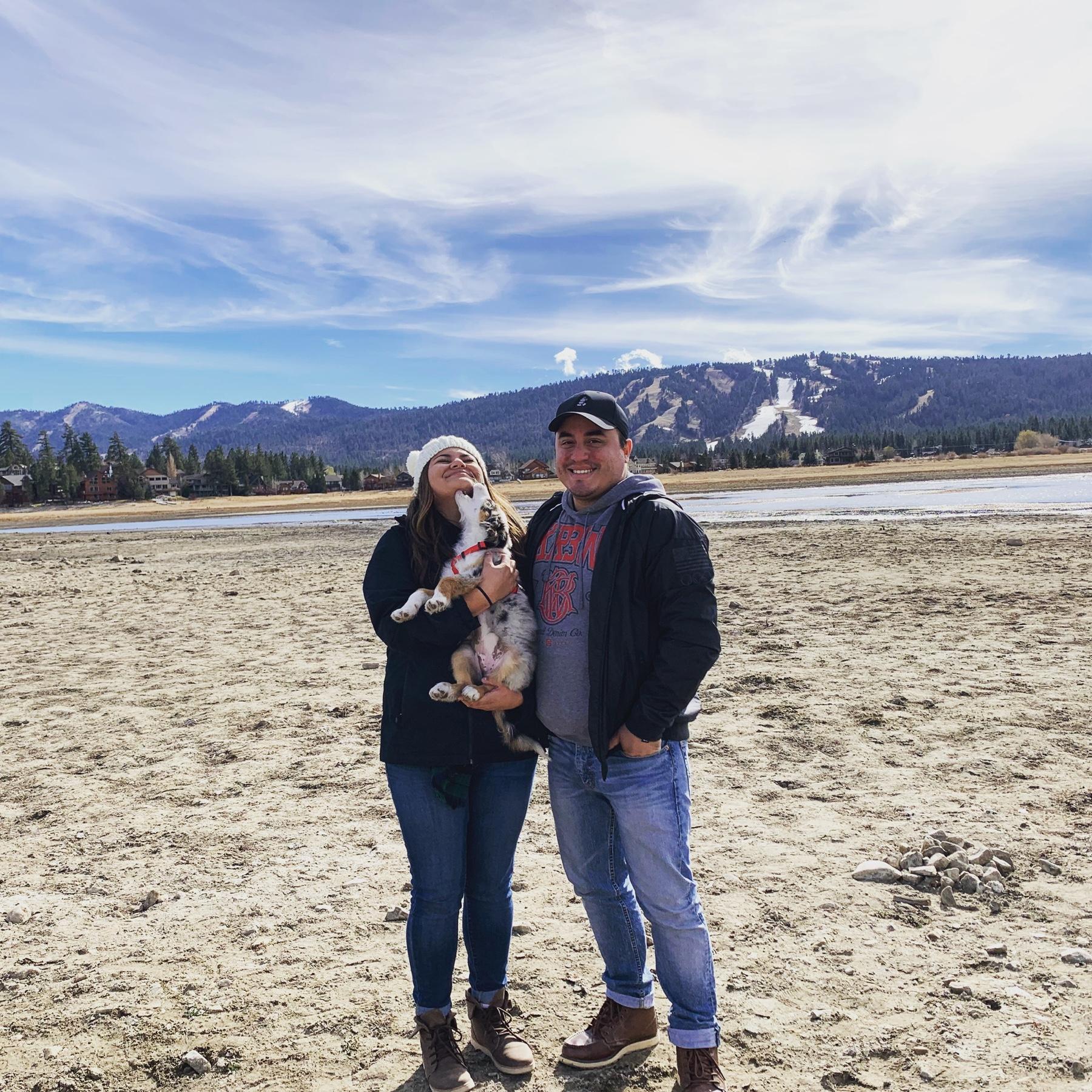 Family photo with baby Maverick in Big Bear, CA 🐶