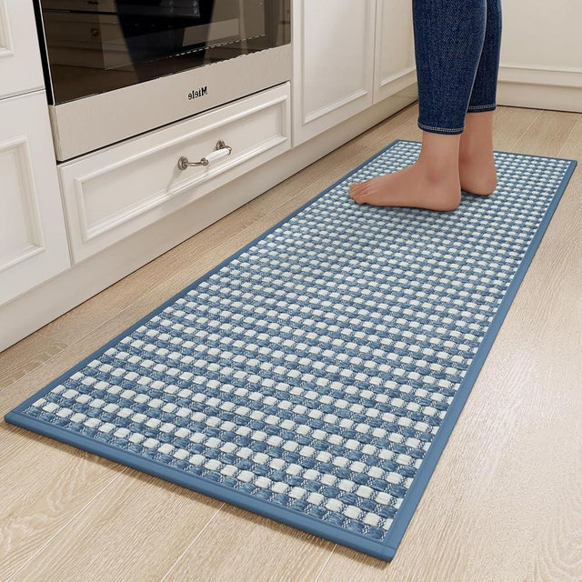 YDKGL Kitchen Rugs Non Slip Washable, Rubber Backing Soft Chenille Braided Kitchen Mats for Floor, Super Absorbent Kitchen Runner Rug Standing Mat Sink Mat, Easy to Clean, Blue 17"x47"
