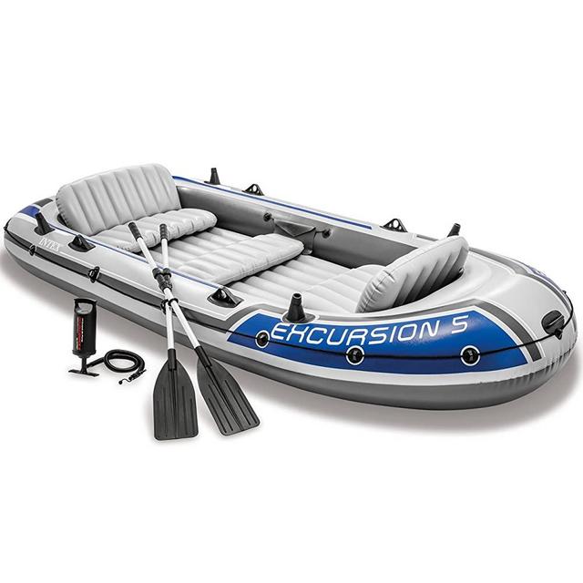 Intex Excursion Inflatable Boat Set Aluminum Oars High Output 4 4-Person Latest Model Outdoor recreation product