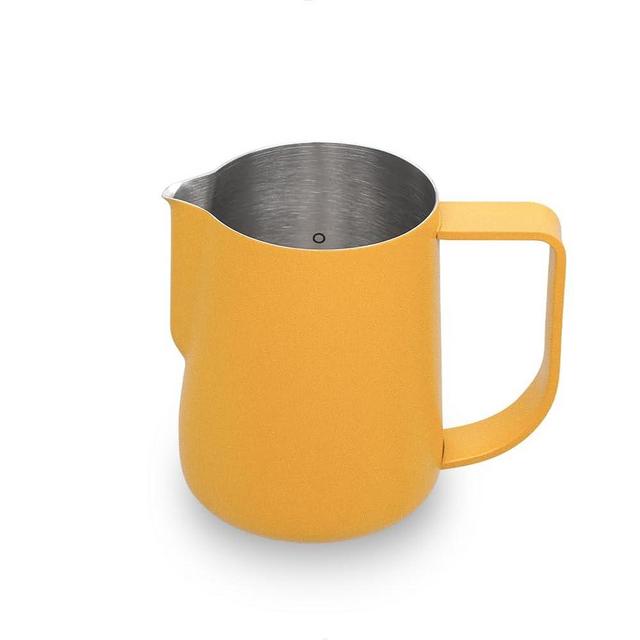 watchget Milk Frothing Pitcher 250ml/8oz Stainless Steel Espresso Steaming Jug with Matte Yellow Coating, Latte Art Coffee Frother Cup
