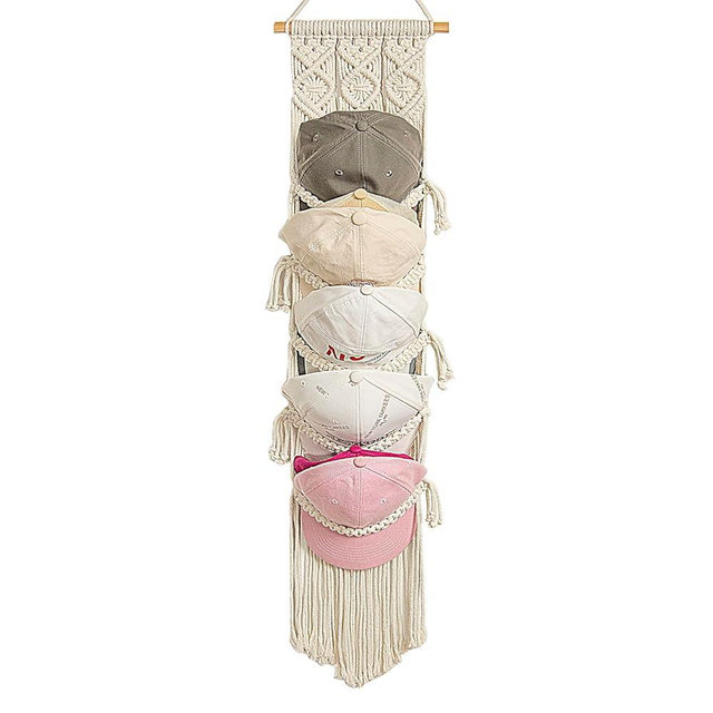 jontell Boho Baseball Cap Hanger-1 Pack-Macrame Hat Organizer for Ball Caps Holder Over Door, Hat Rack for Wall, Cap Rack for Decoration and Display, Boho Handmade Cap Display
