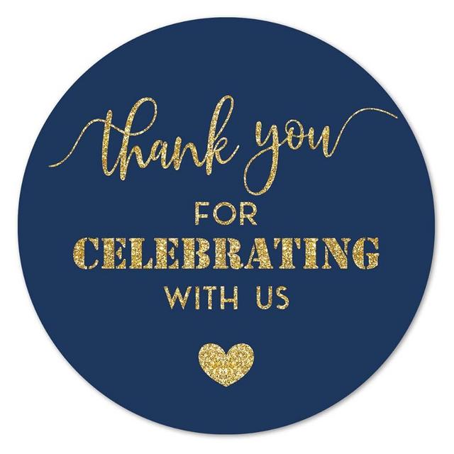 Navy Blue Thank You Stickers, 2 Inch Gold Glitter Wedding Bridal Baby Shower Party Favor 40-Pack