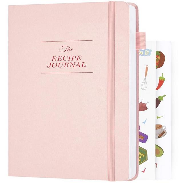 JUBTIC Recipe Book to Write in Your Own Recipes, Large Personal Blank Recipe Notebook, Hardcover Recipe Journal with 2 Gold Foil Stickers, Hold up to 120 Recipes(B5, Pink)