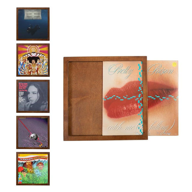 Ilyapa Removable Vinyl Record Display Frame - 6 Pack Wood Record Album Frame for Wall - Display & Play, Easily Slide your Album Artwork Sleeves In & Out - Espresso