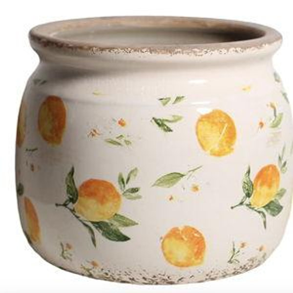 Retro Lemon Ceramic Planters, 6.29 Inch Vintage Plant Pots Indoor with Drainage, Yellow Rustic Crackle Glaze Pottery Flower Vase, Home & Kitchen Decor for Room Bookshelf Dining Table, Gifts for Women
