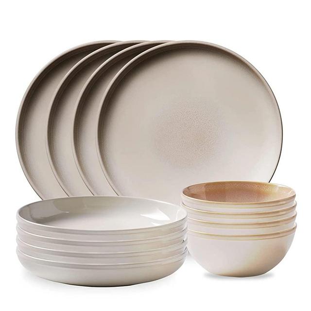 Corelle Stoneware 12-pc Dinnerware Set, Oatmeal, Solid and Reactive Glazes, Service for 4