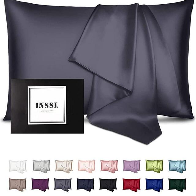 INSSL Silk Pillowcase for Women, Mulberry Silk Pillowcase for Hair and Skin and Stay Comfortable and Breathable During Sleep (King, Dark Grey)